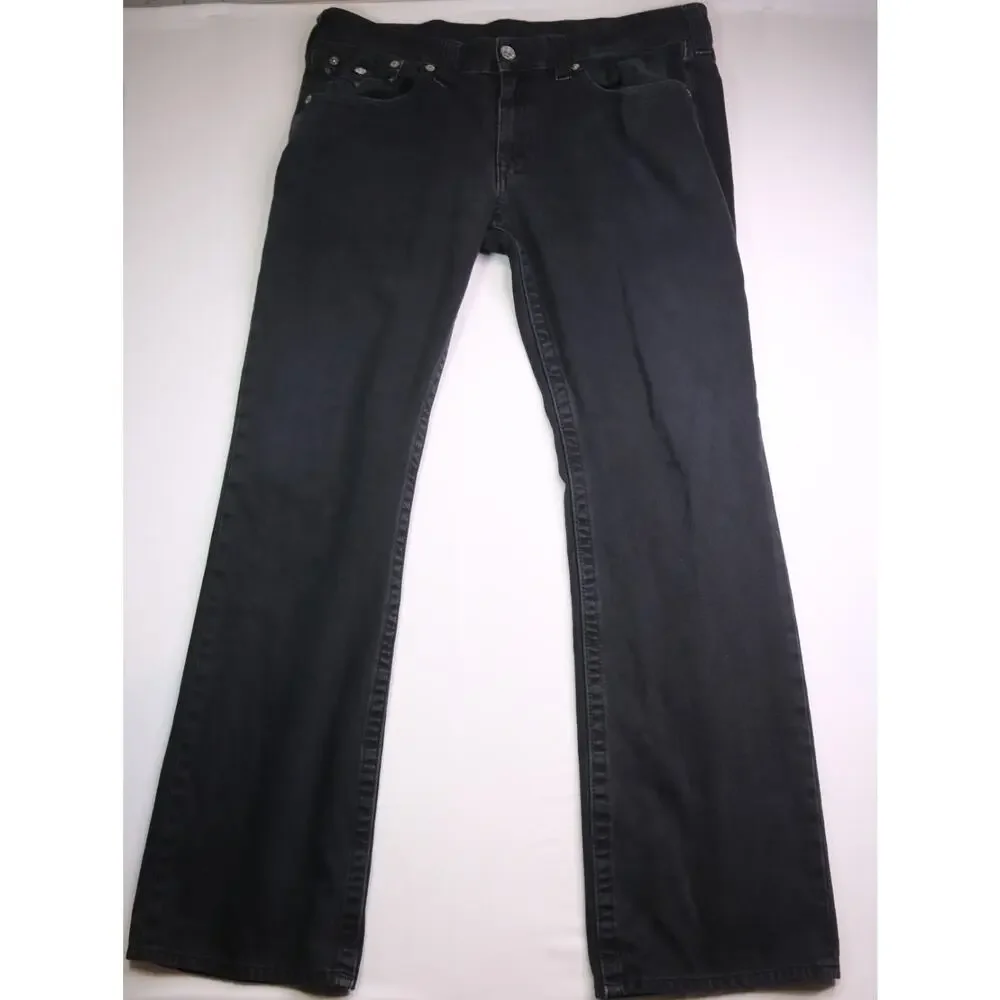 True Religion Straight Leg with Flaps Distressed Men's Jeans - 39W x 34L - Black